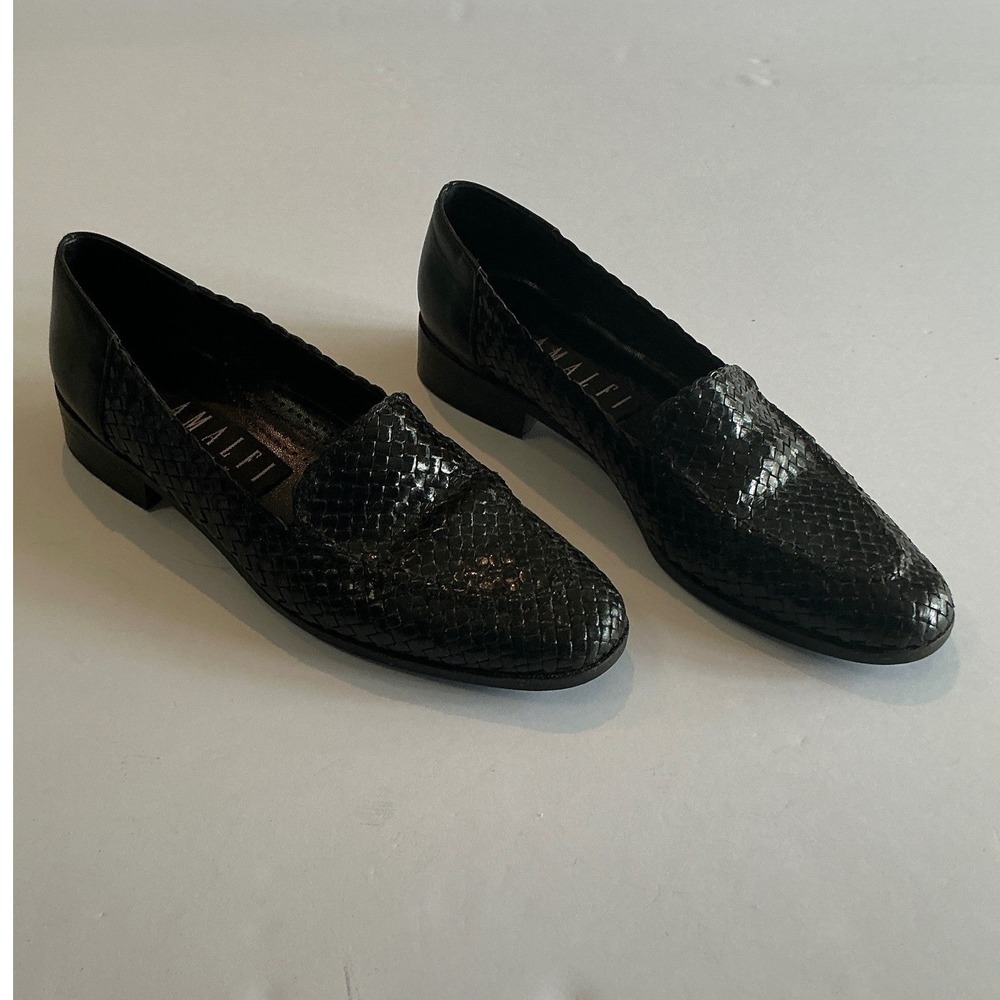 Vintage Amalfi Woven Black Leather Loafers Flats size 7 2A Narrow Italy - Picture 8 of 14